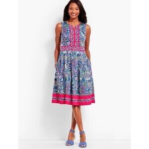 Talbots Pink & Blue Paisley Fit & Flare Floral Midi Dress Womens 4 Small Stains